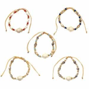 Sea Turtle Seashell Crystal Beaded Pull Tie Bracelet