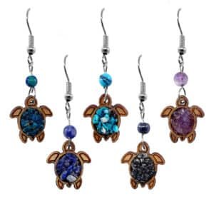 Wooden Stone Sea Turtle Earrings
