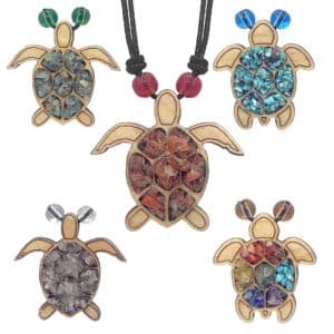 Wooden Stone Sea Turtle Pendant Necklace