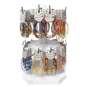 144 Pcs Kid's Carded Beaded Pull Tie Bracelet 2-Tier Display