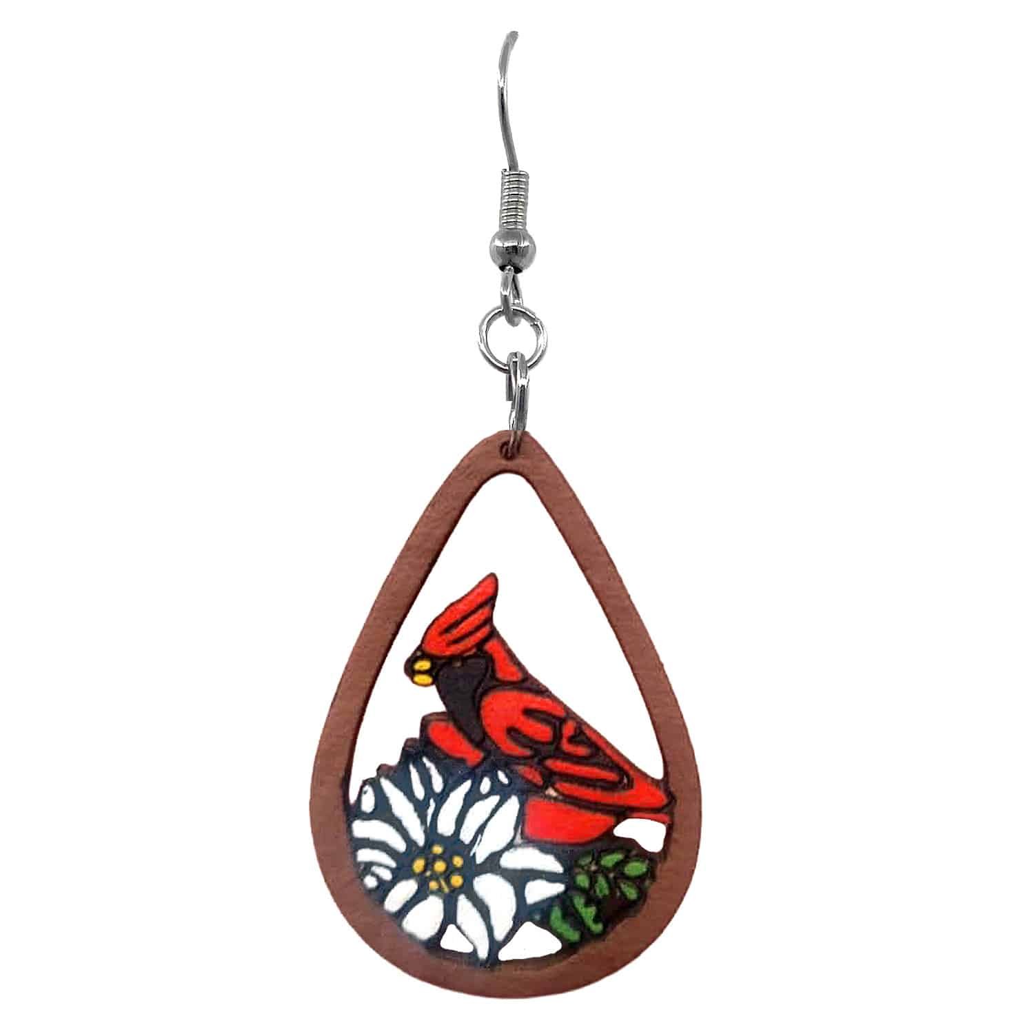 Wooden Cardinal Earrings