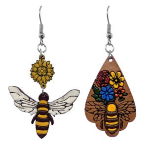 Wooden Bee Flower Earrings