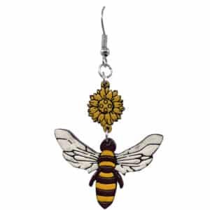 Wooden Bee Flower Earrings