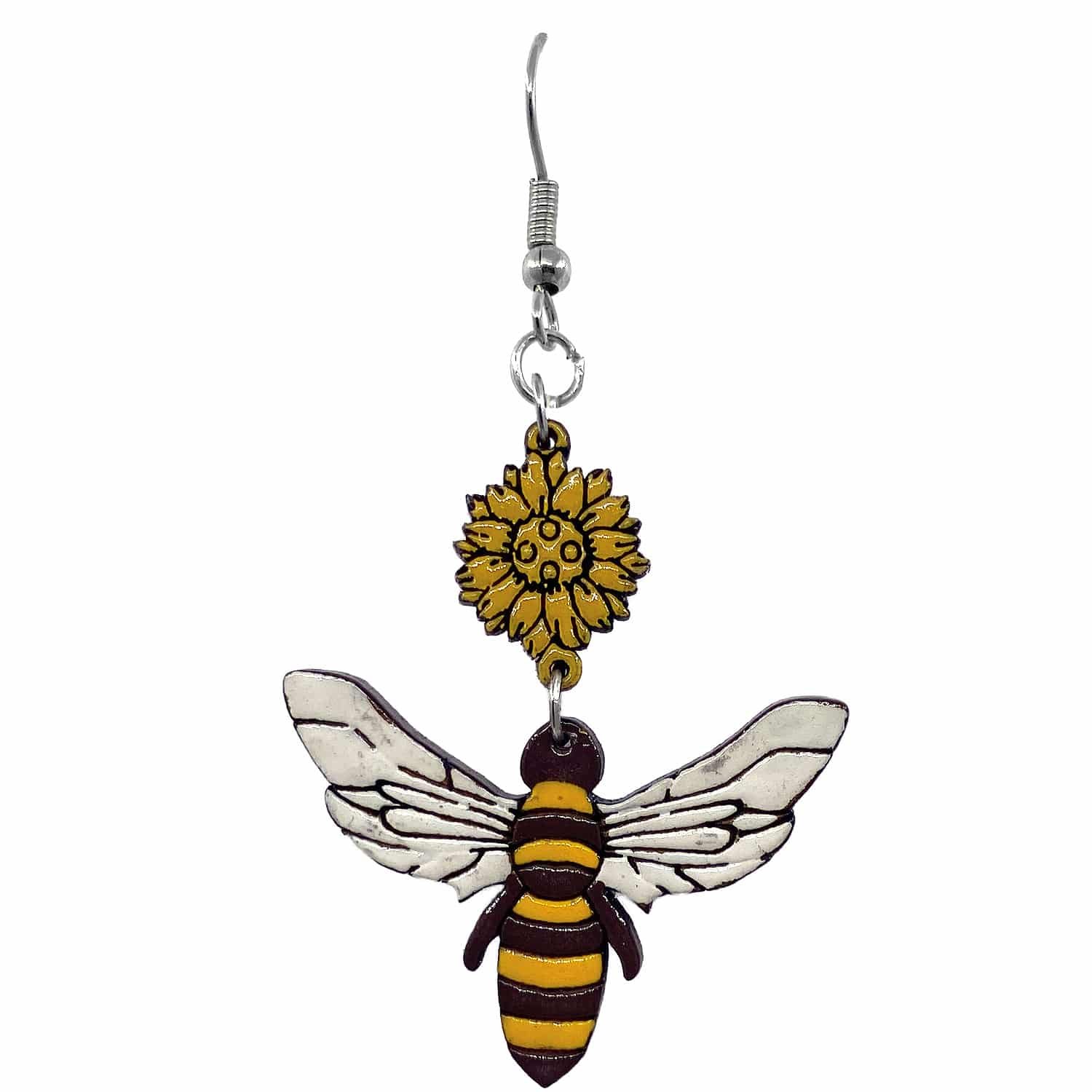 Wooden Bee Flower Earrings