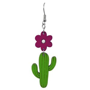 Large Wooden Cactus Earrings