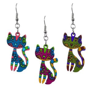 Large Wooden Floral Cat Earrings