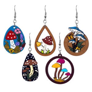 Large Wooden Mushroom Earrings