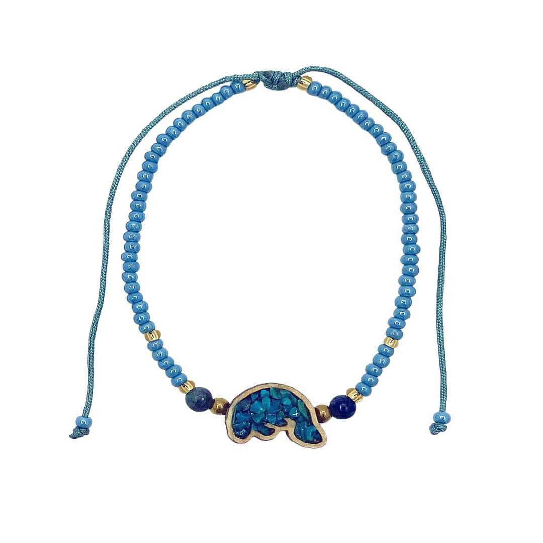 Wooden Stone Manatee Beaded Pull Tie Bracelet - Image 7