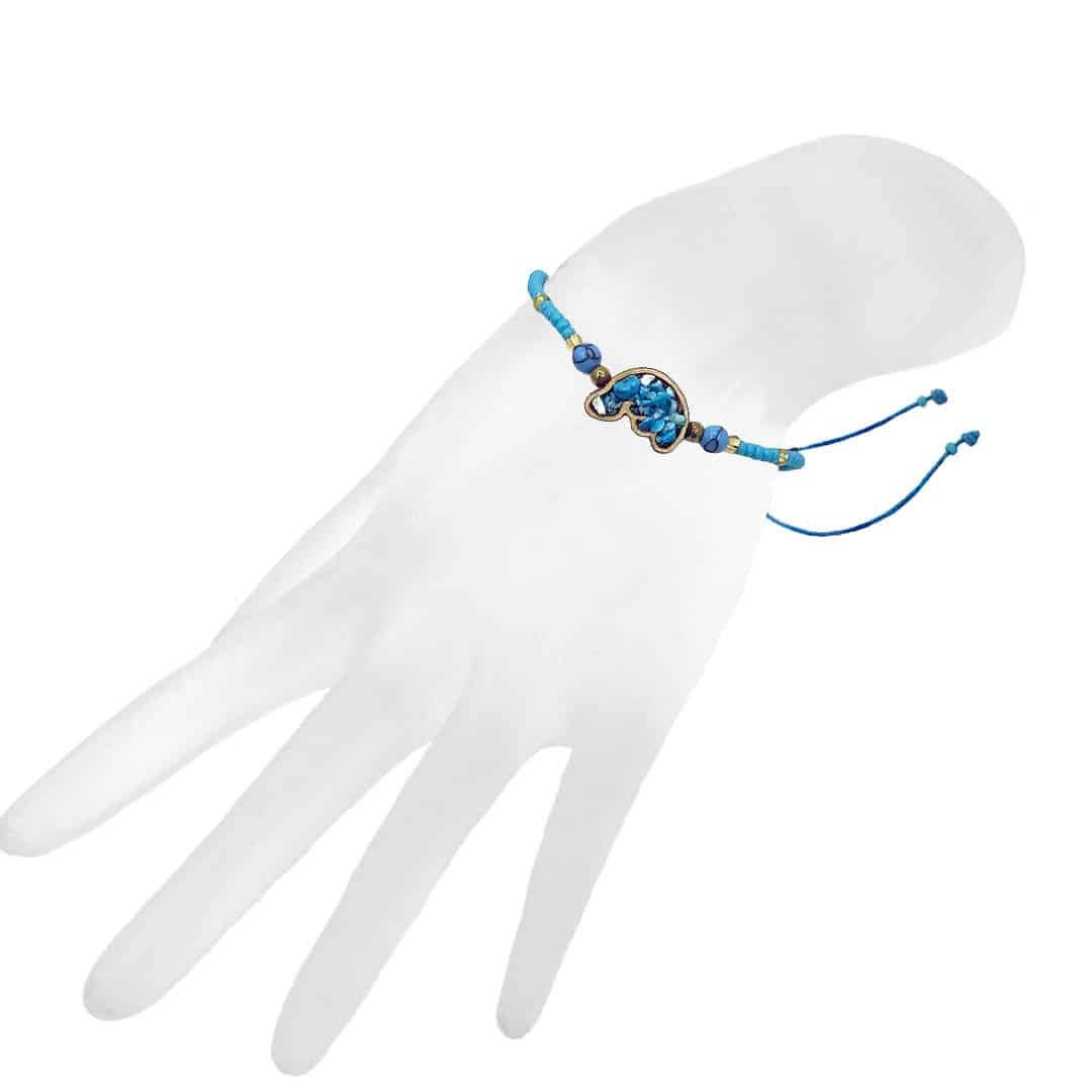 Wooden Stone Manatee Beaded Pull Tie Bracelet - Image 2