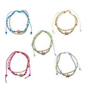 Sea Life Charm Gold Strand Beaded Pull Tie Bracelet