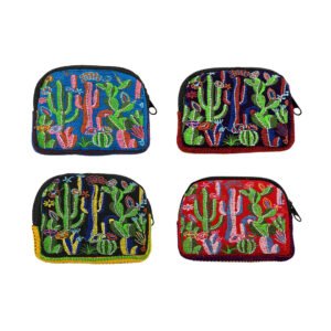 Floral Cactus Embroidered Cushioned Coin Purse