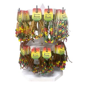 144pc Rasta Beaded Pull Tie Bracelet Display