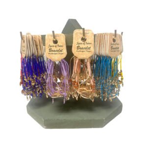 96pc Gold Shell Charm Beaded Pull Tie Bracelet Carded Display