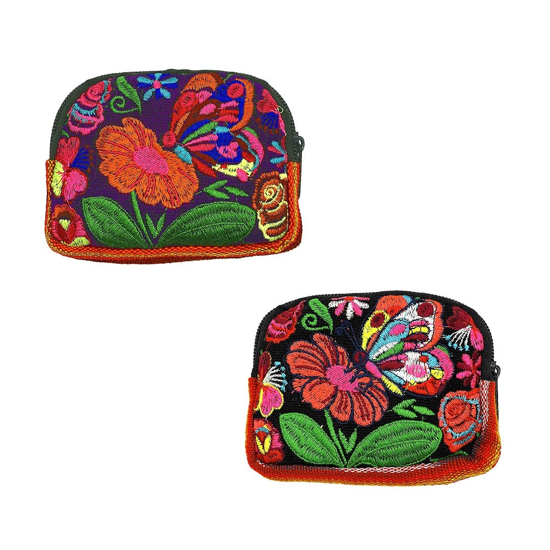 Floral Butterfly Embroidered Cushioned Coin Purse
