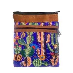 Embroidered Cactus Leather Crossbody Purse Passport Bag