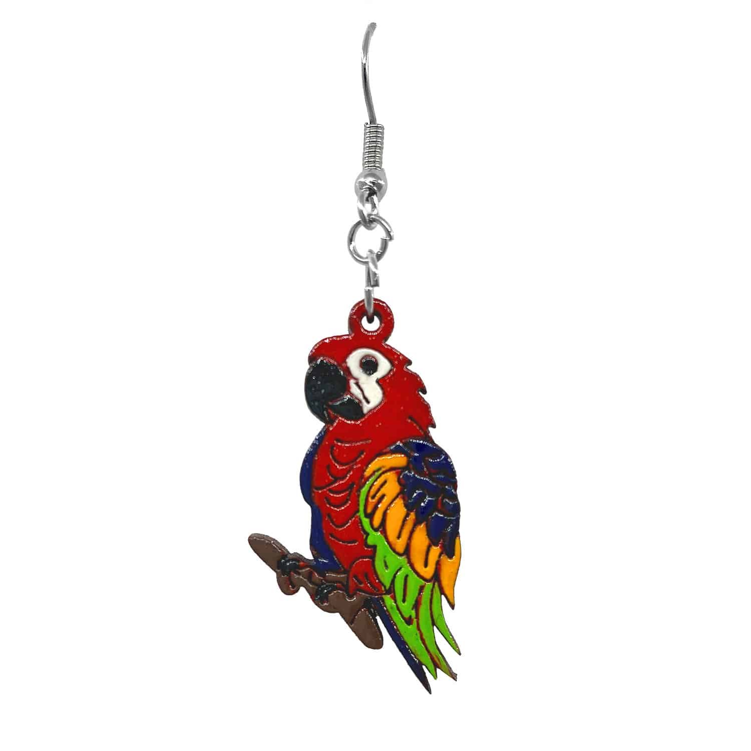 Large Wooden Parrot Earrings