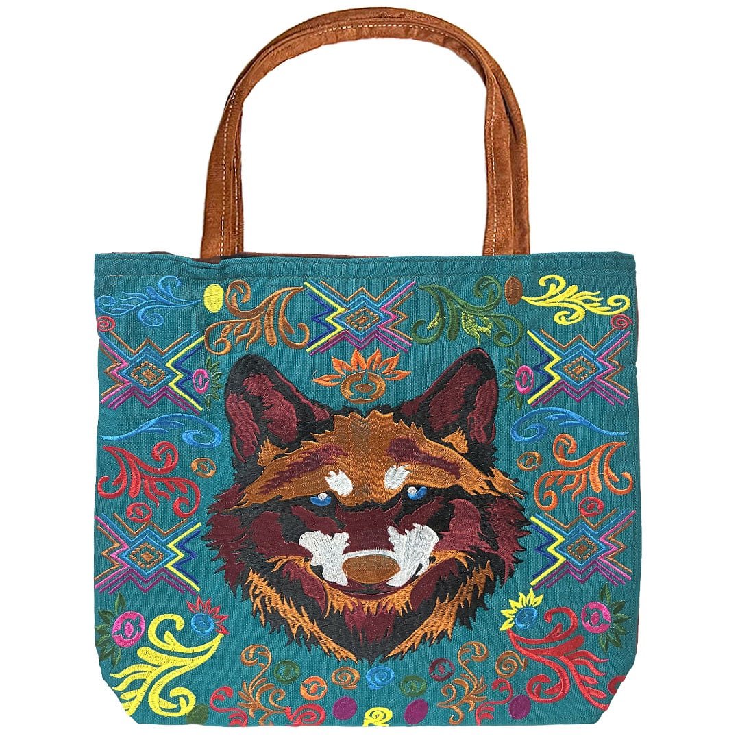 Embroidered Wolf Head Large Suede Tote Bag - Image 5