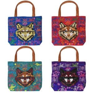 Embroidered Wolf Head Large Suede Tote Bag