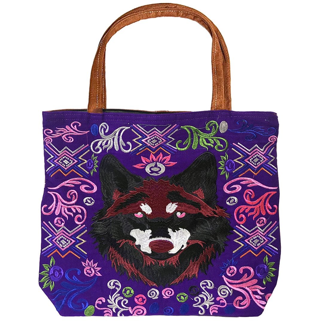 Embroidered Wolf Head Large Suede Tote Bag - Image 2
