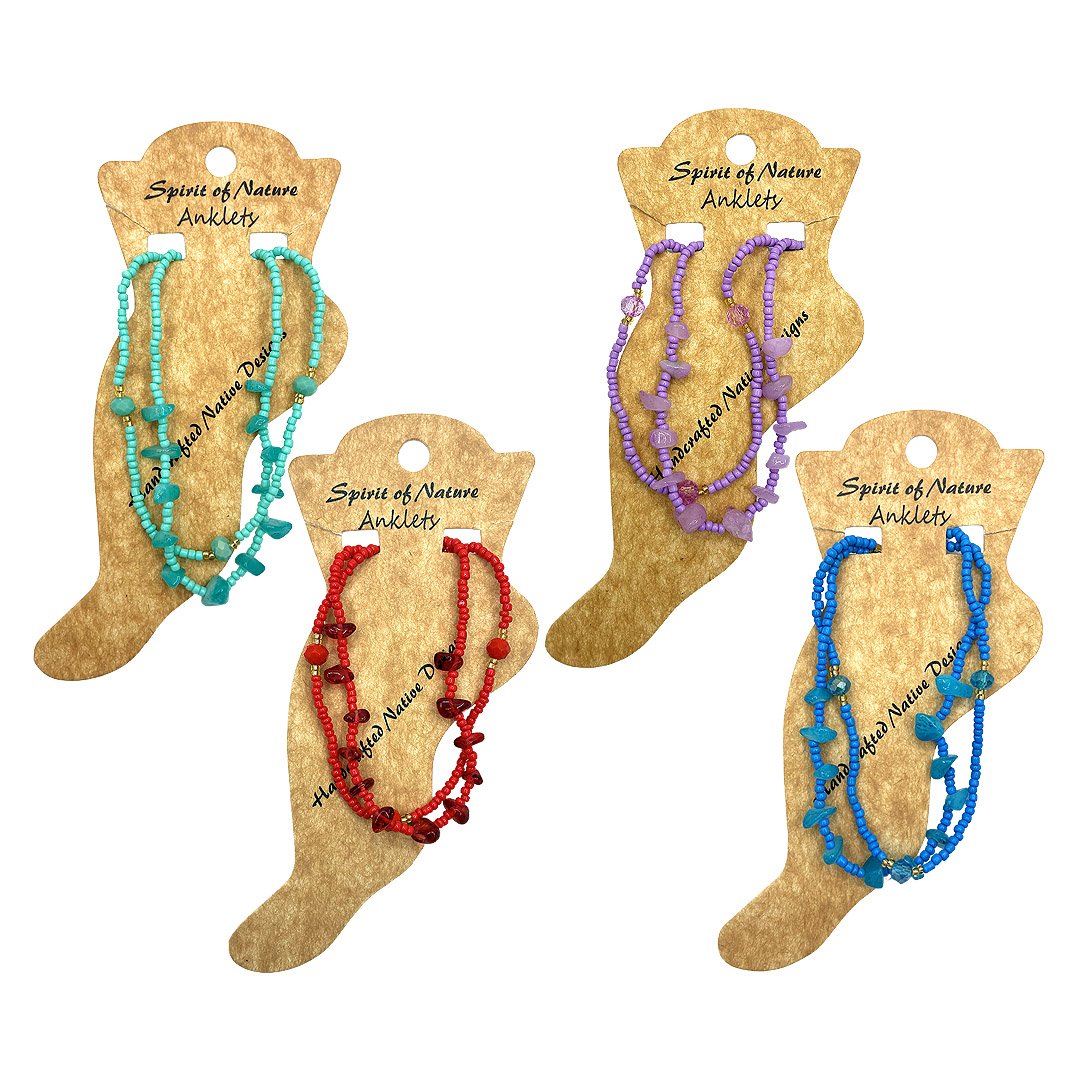 Chip Stone Beaded Multi Strand Pull Tie Anklet - Image 2