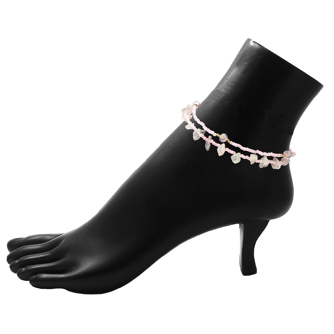 Chip Stone Beaded Multi Strand Pull Tie Anklet - Image 3
