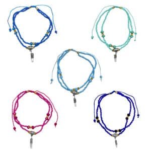 Crystal Point Beaded Multi Strand Pull Tie Anklet