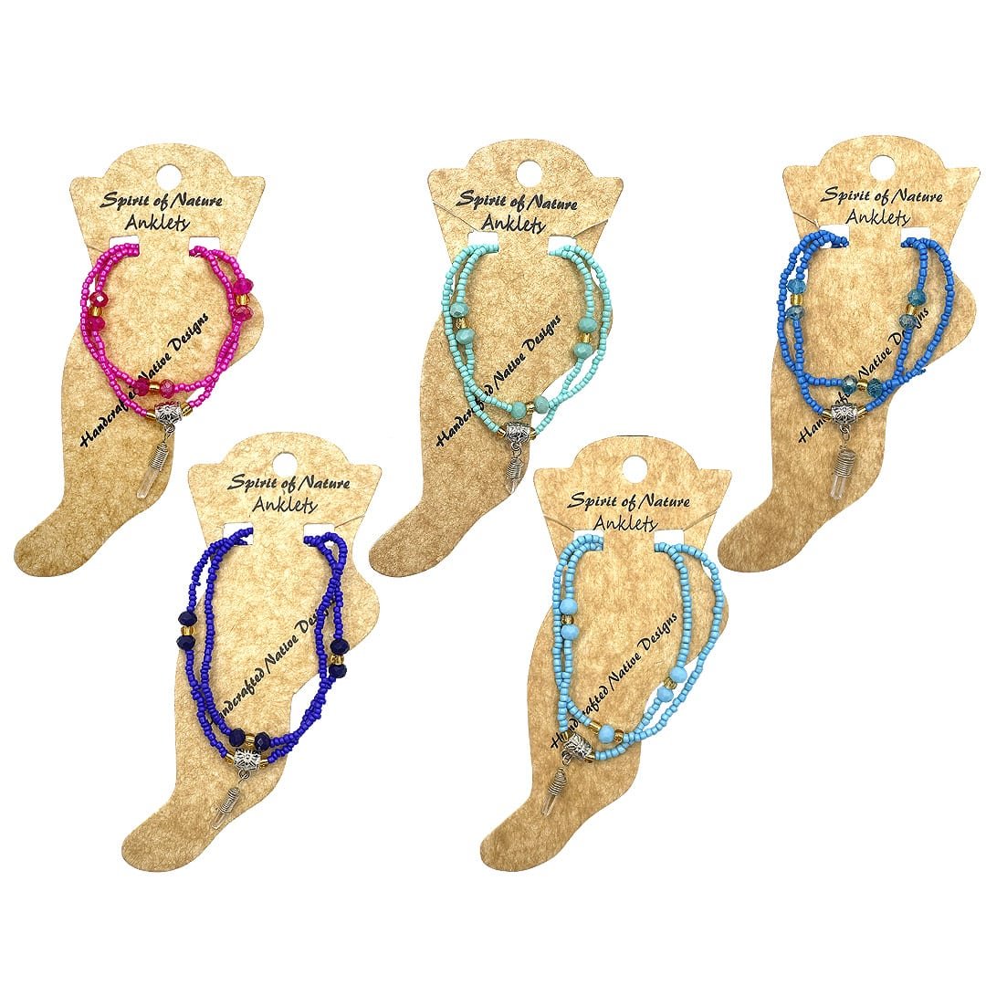 Crystal Point Beaded Multi Strand Pull Tie Anklet - Image 2