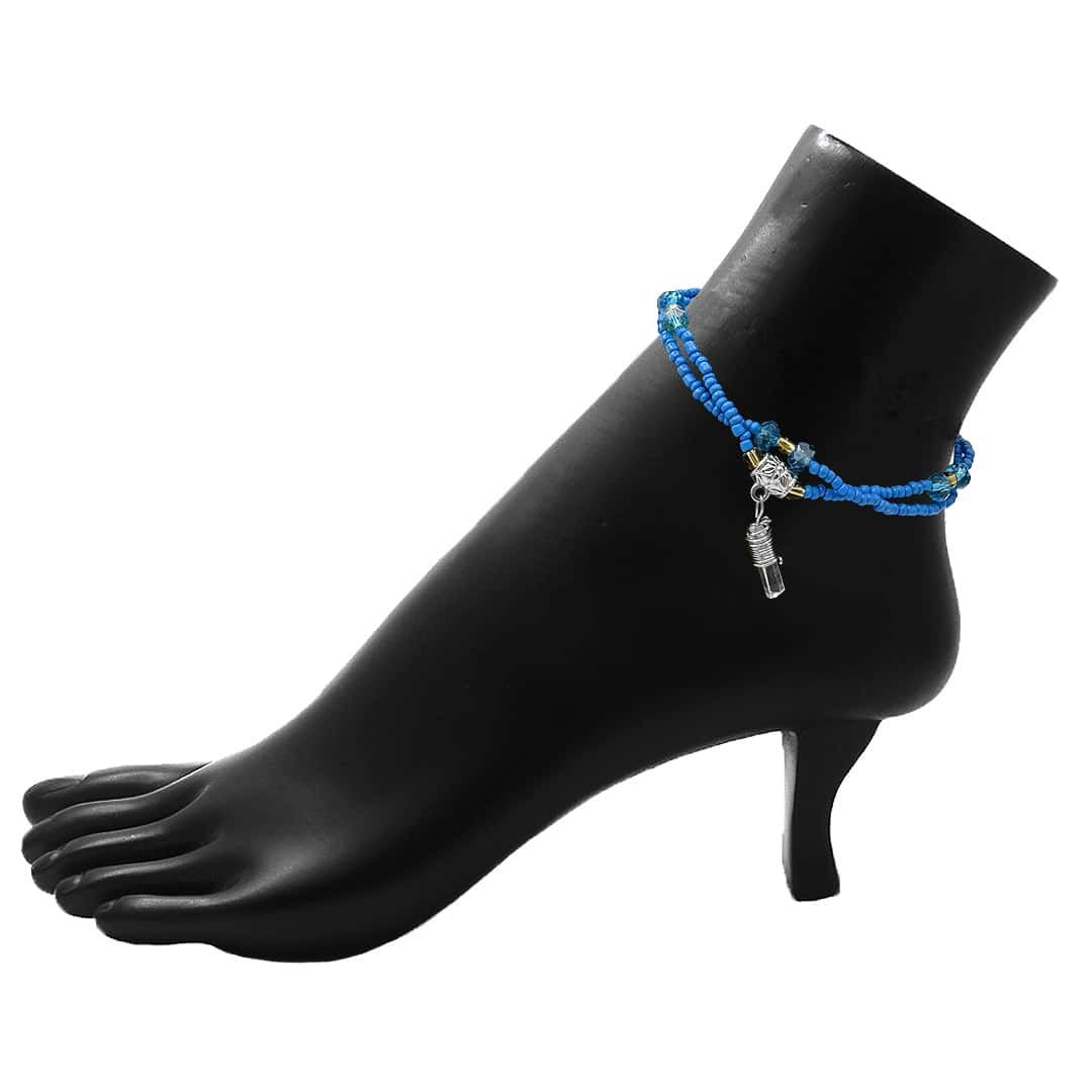 Crystal Point Beaded Multi Strand Pull Tie Anklet - Image 3