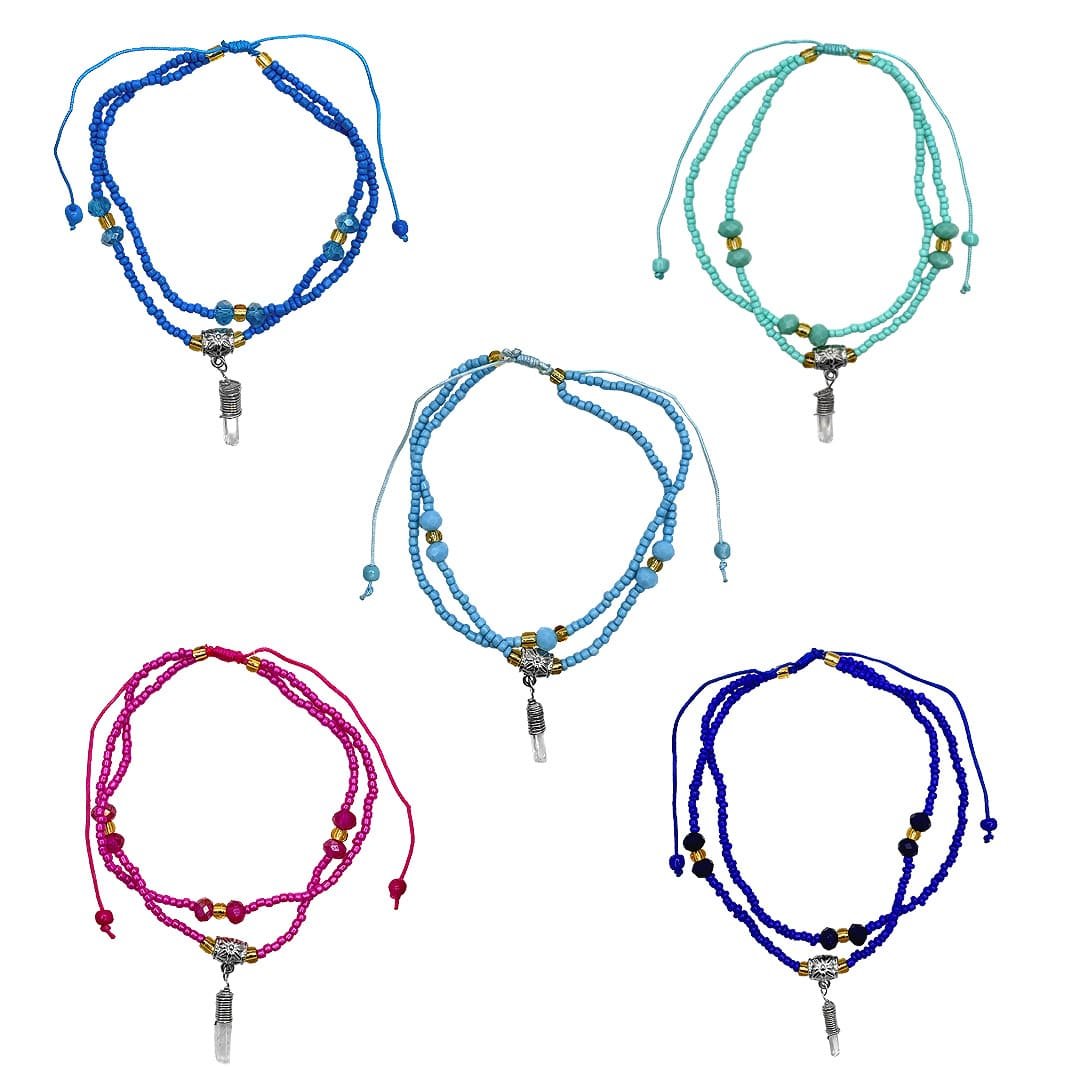 Crystal Point Beaded Multi Strand Pull Tie Anklet