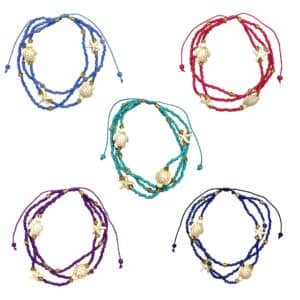 Sea Life Gold Beaded Multi Strand Pull Tie Anklet