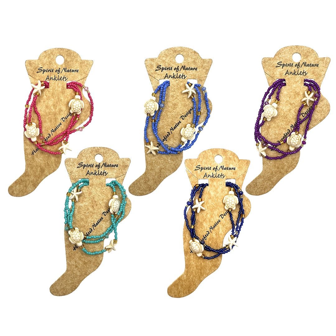 Sea Life Gold Beaded Multi Strand Pull Tie Anklet - Image 3
