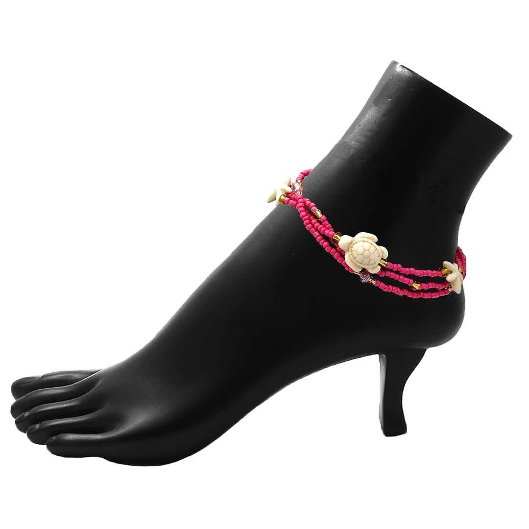 Sea Life Gold Beaded Multi Strand Pull Tie Anklet - Image 2