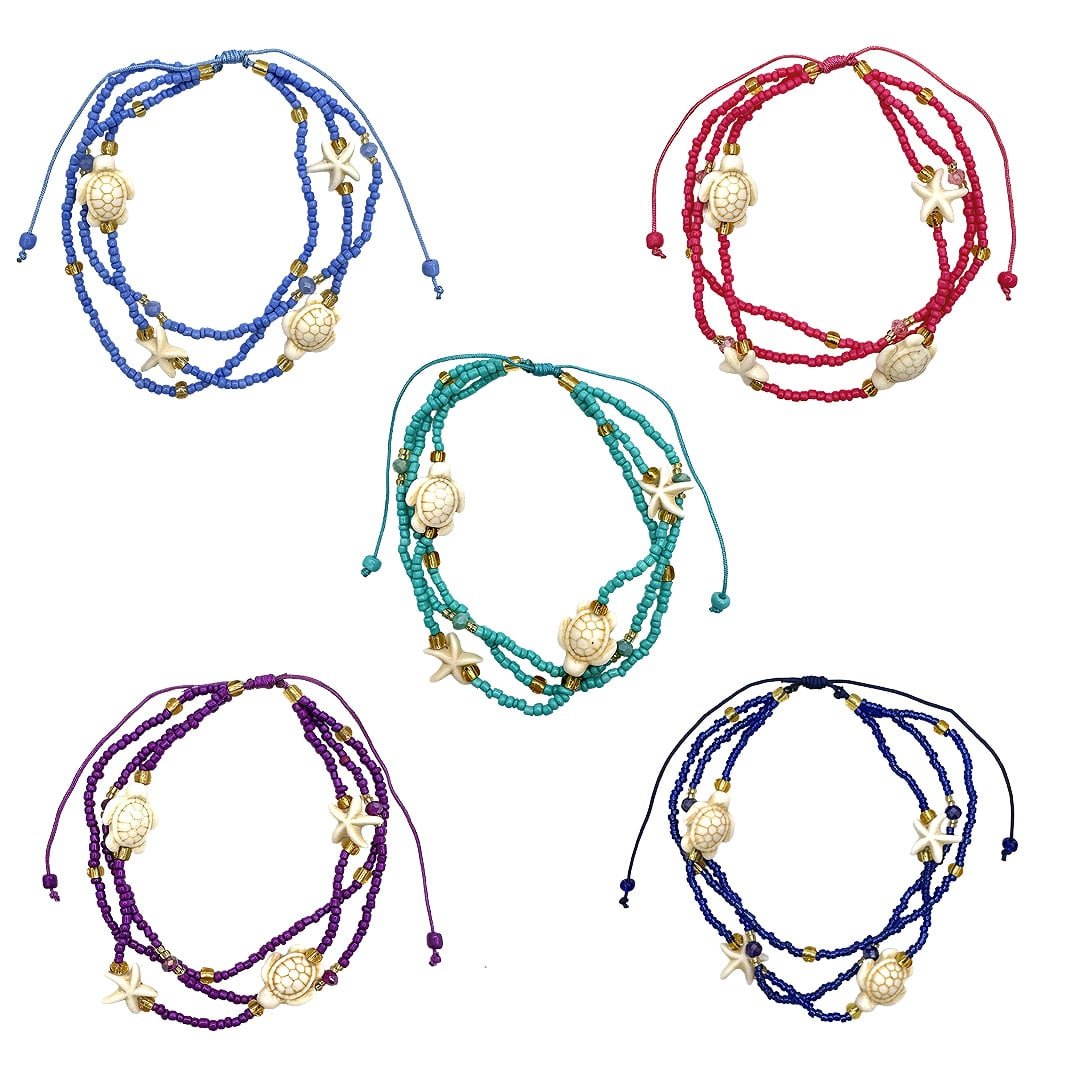 Sea Life Gold Beaded Multi Strand Pull Tie Anklet