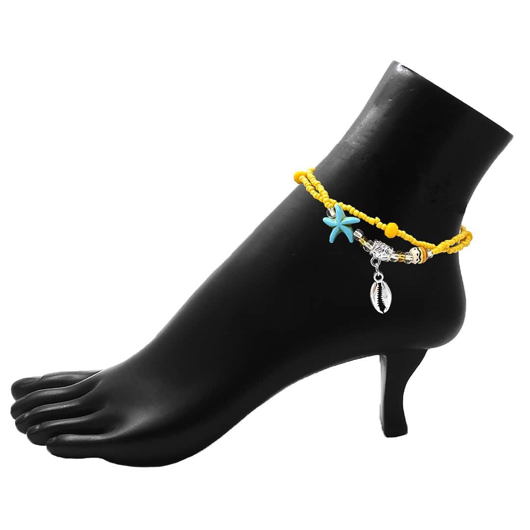 Sea Shell Charm Beaded Multi Strand Pull Tie Anklet - Image 3