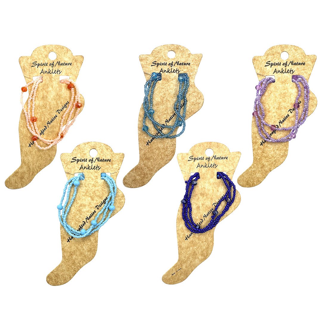Crystal Bead Multi Strand Pull Tie Anklet - Image 3
