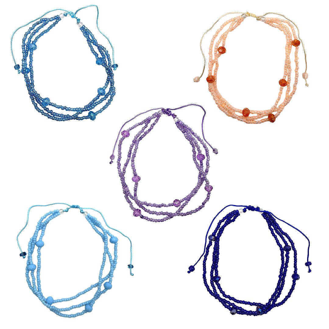 Crystal Bead Multi Strand Pull Tie Anklet