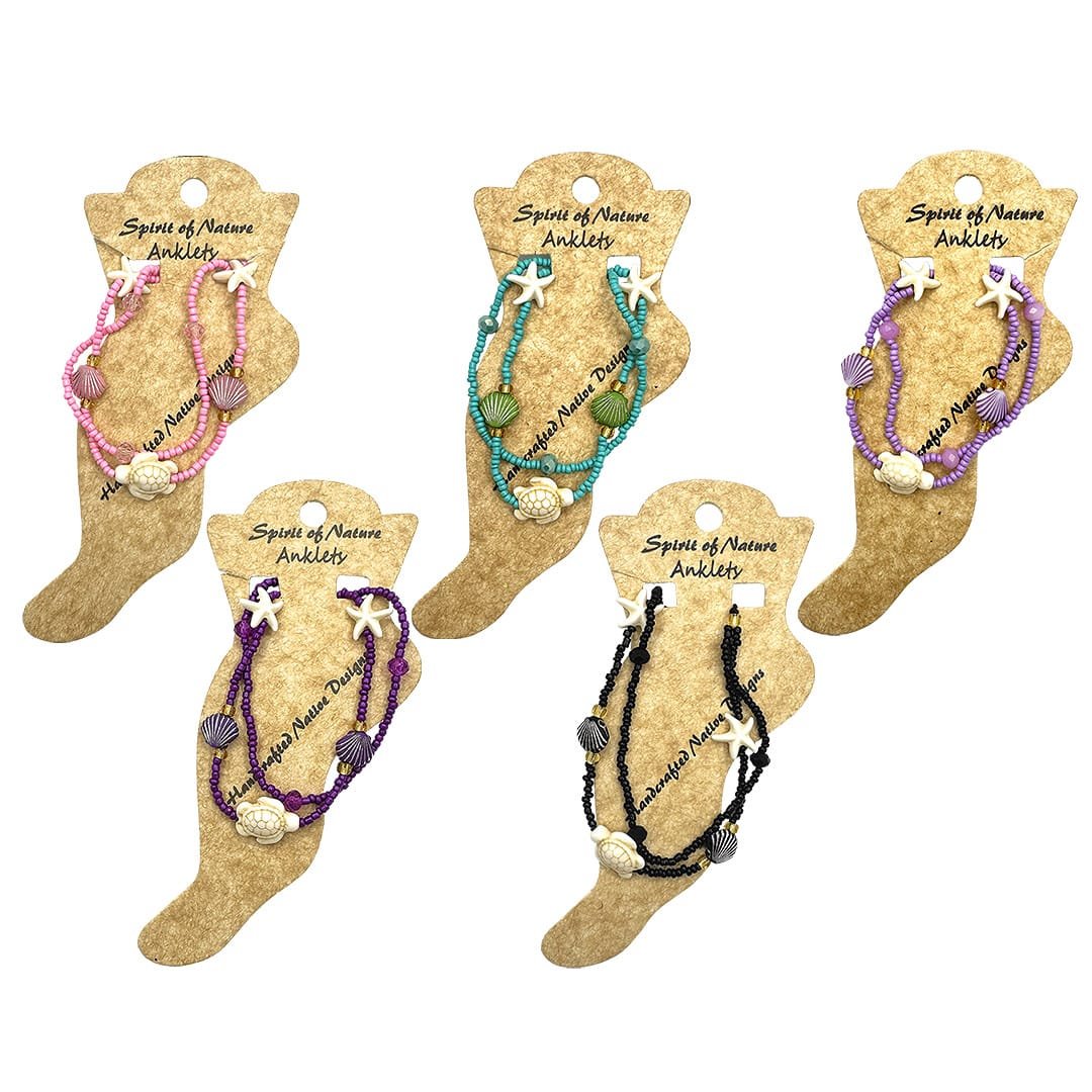 Sea Life Beaded Multi Strand Pull Tie Anklet - Image 3