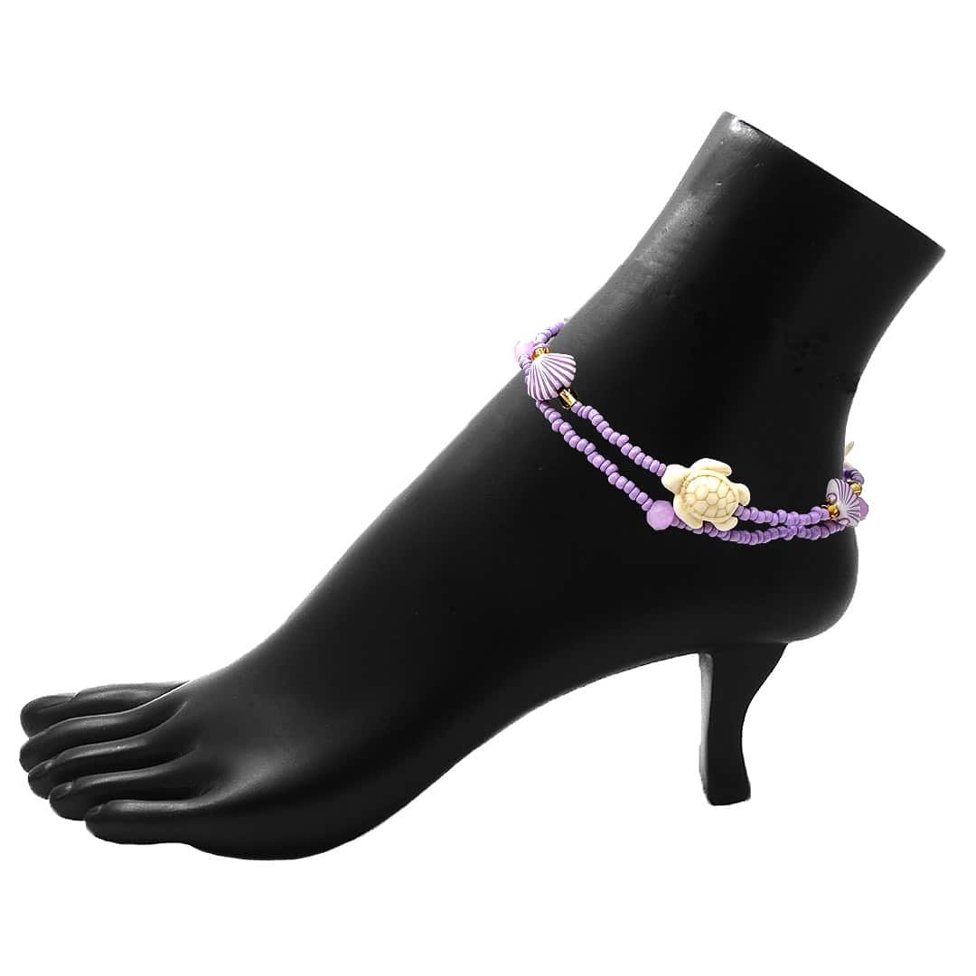 Sea Life Beaded Multi Strand Pull Tie Anklet - Image 2