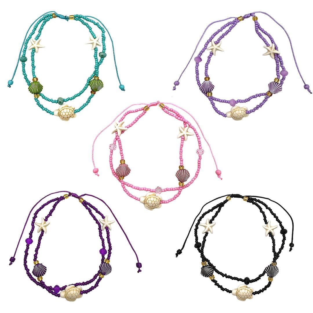 Sea Life Beaded Multi Strand Pull Tie Anklet