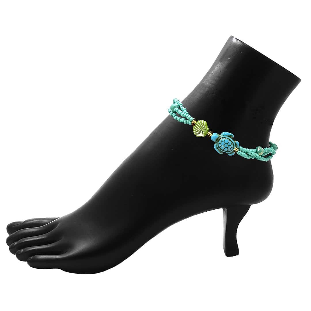 Sea Turtle Beaded Multi Strand Pull Tie Anklet - Image 2