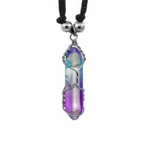Wire Wrapped Hexagonal Glass Crystal Point Pendant Necklace