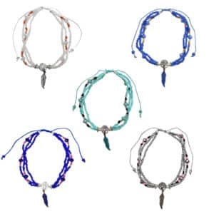 Tree of Life Feather Charm Beaded Pull Tie Anklet