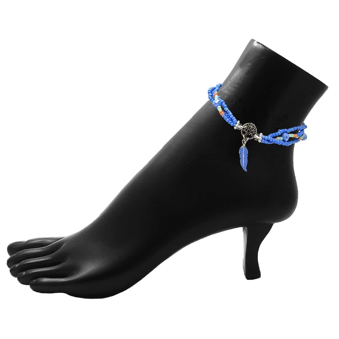 Tree of Life Feather Charm Beaded Pull Tie Anklet - Image 3