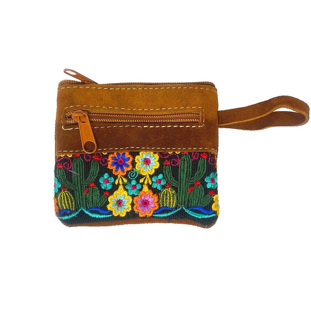 Floral Cactus Embroidered Suede "Beca" Coin Purse - Image 4