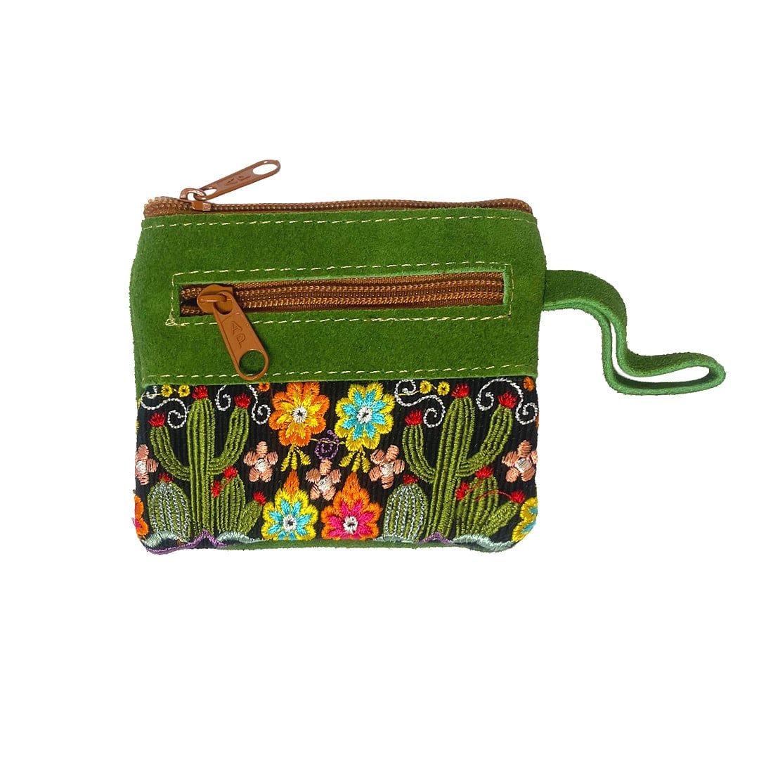 Floral Cactus Embroidered Suede "Beca" Coin Purse - Image 2