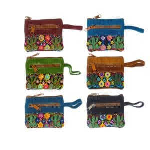 Floral Cactus Embroidered Suede "Beca" Coin Purse