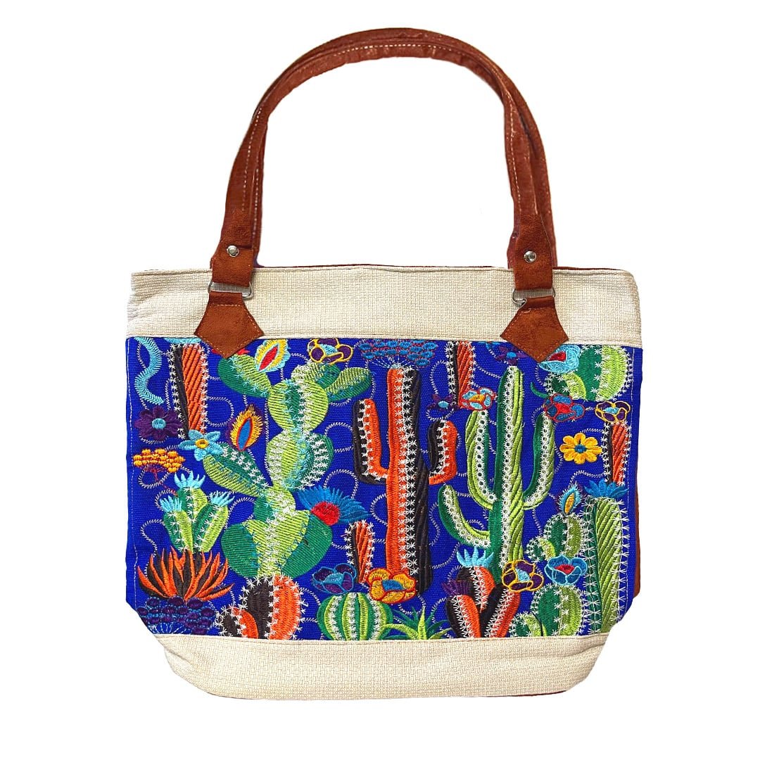 Cactus Embroidered Burlap Tote Bag - Image 3