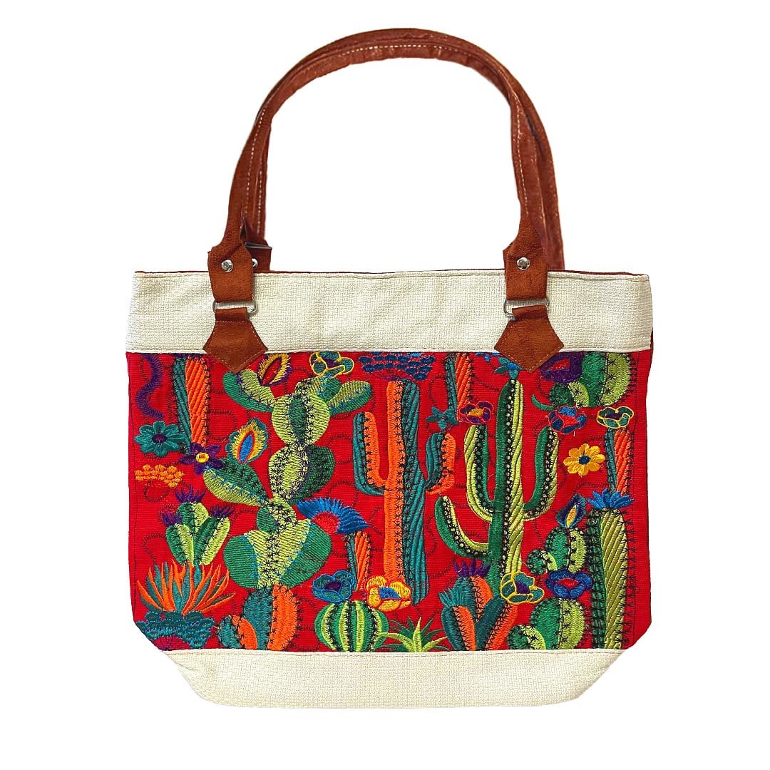 Cactus Embroidered Burlap Tote Bag - Image 4
