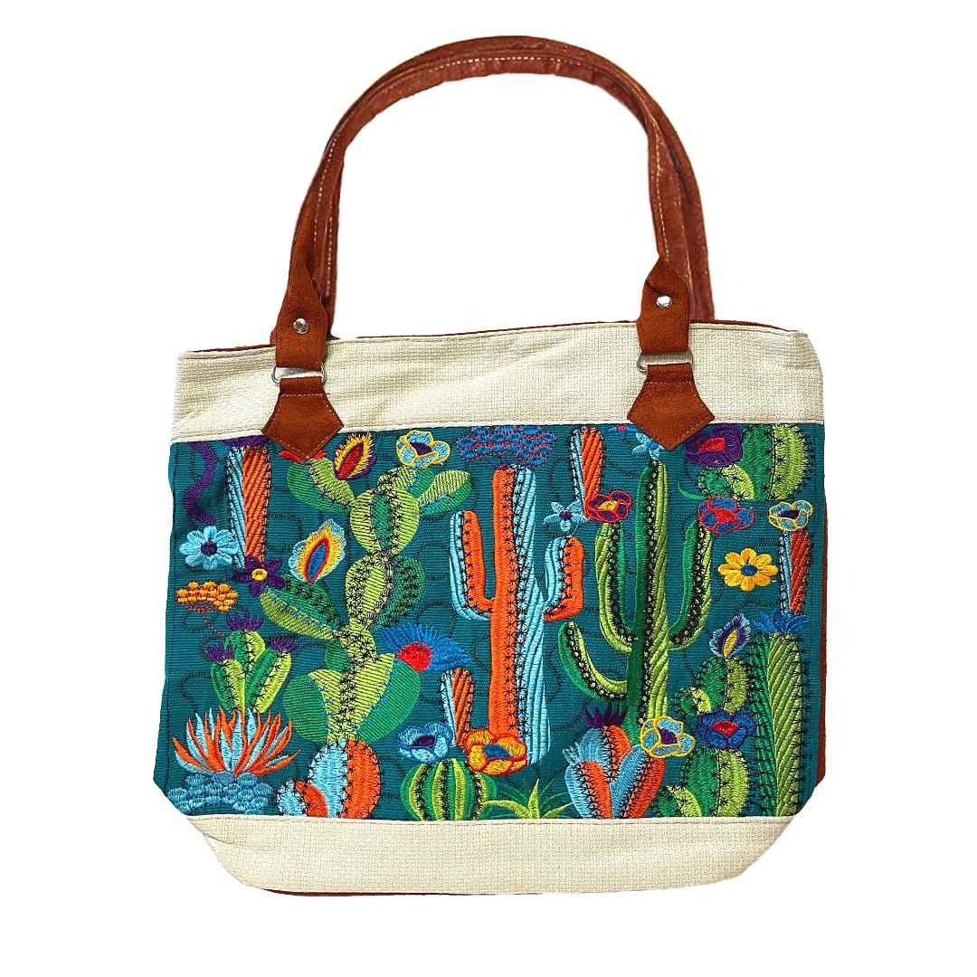 Cactus Embroidered Burlap Tote Bag - Image 6