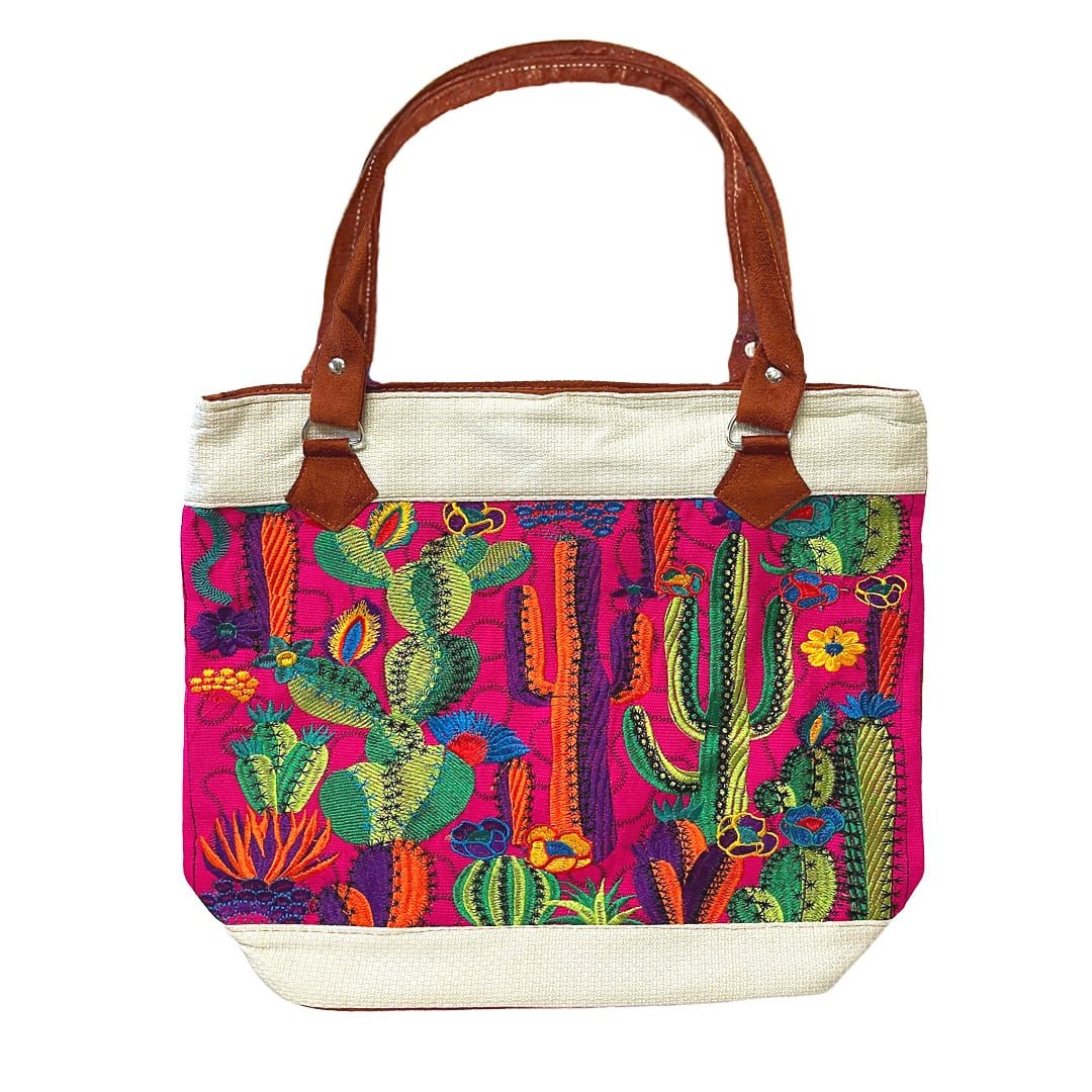 Cactus Embroidered Burlap Tote Bag - Image 7